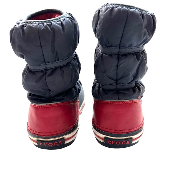 CROCS Kids Navy and Red Boots Size 1 - Picture 3 of 8